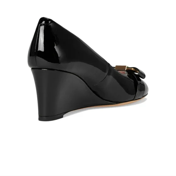 Kate Spade Bowdie Black Patent leather Wedges size 9 - Picture 5 of 7